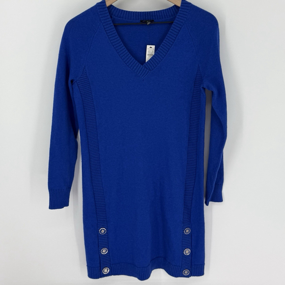 Talbots Button Detail Sweater Dress in Blue Majesty NWT Women’s Size Petite - Picture 1 of 5